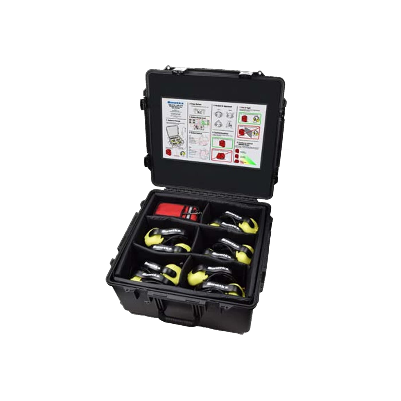 Open Sonetics ten-user system case with Apex headsets arranged in custom foam; the non-charging SON-SC10 uses the same case and foam