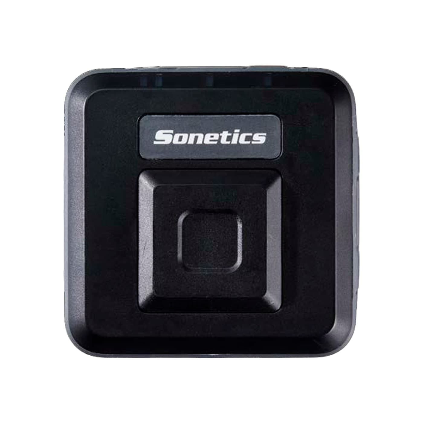 Sonetics Apex Connect, a compact black watertight DECT unit with a single large front button and the Sonetics wordmark