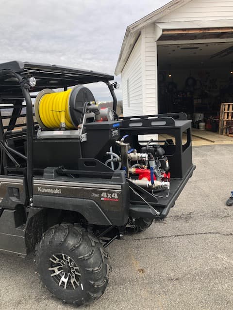 Firefighting skid unit installed on a Kawasaki UTV