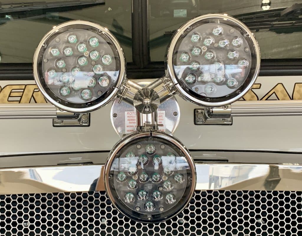 Three-lamp Roto-Ray warning light mounted on fire apparatus