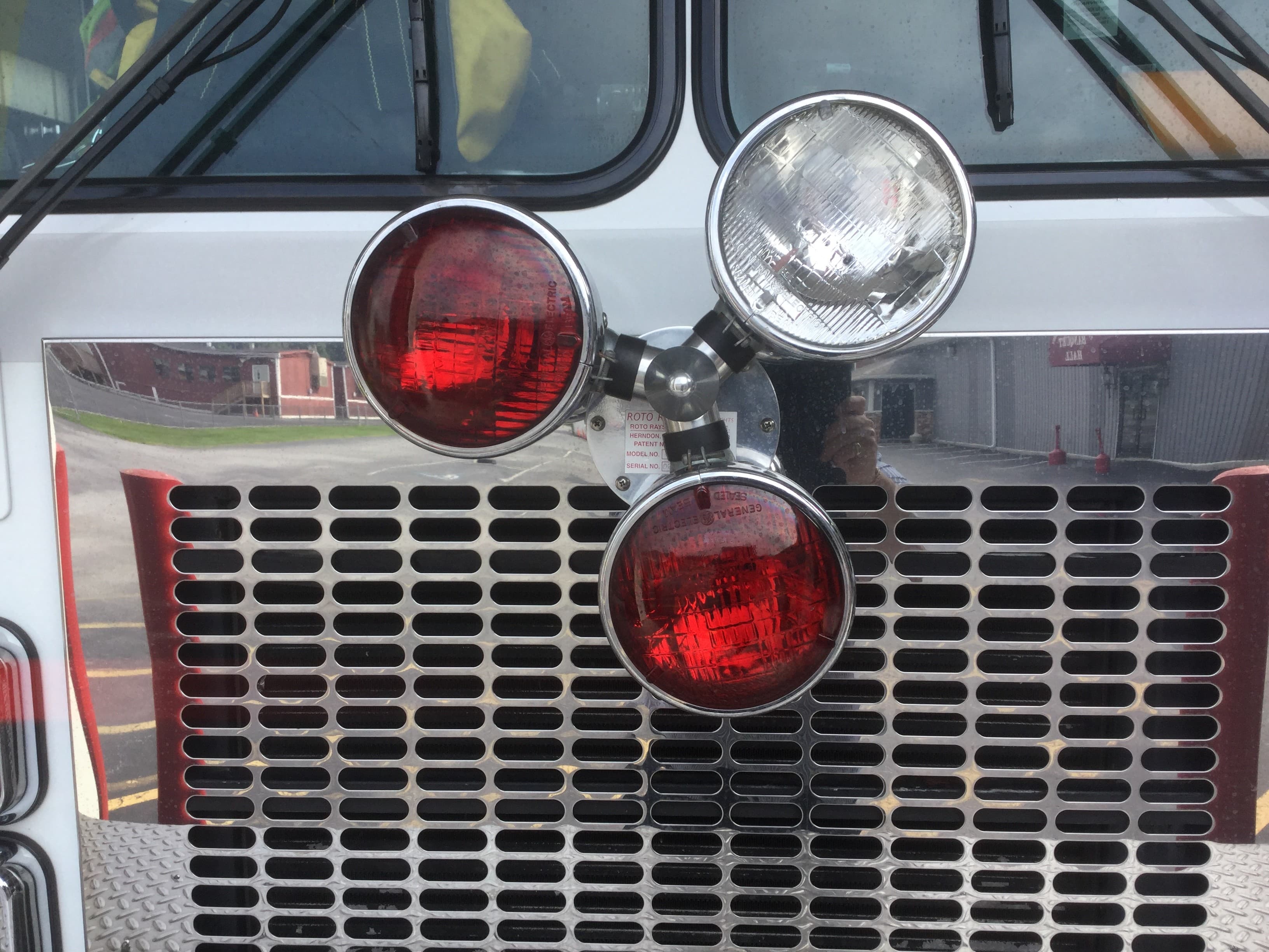 Classic Roto-Ray warning light mounted on the front of a fire engine