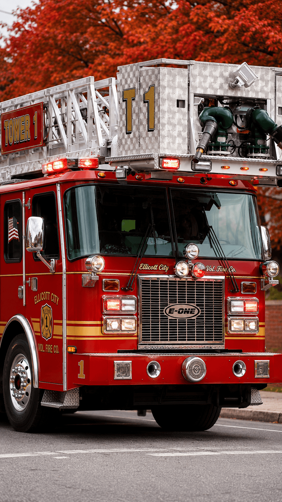 Roto-Rays warning light mounted on the front of a ladder truck