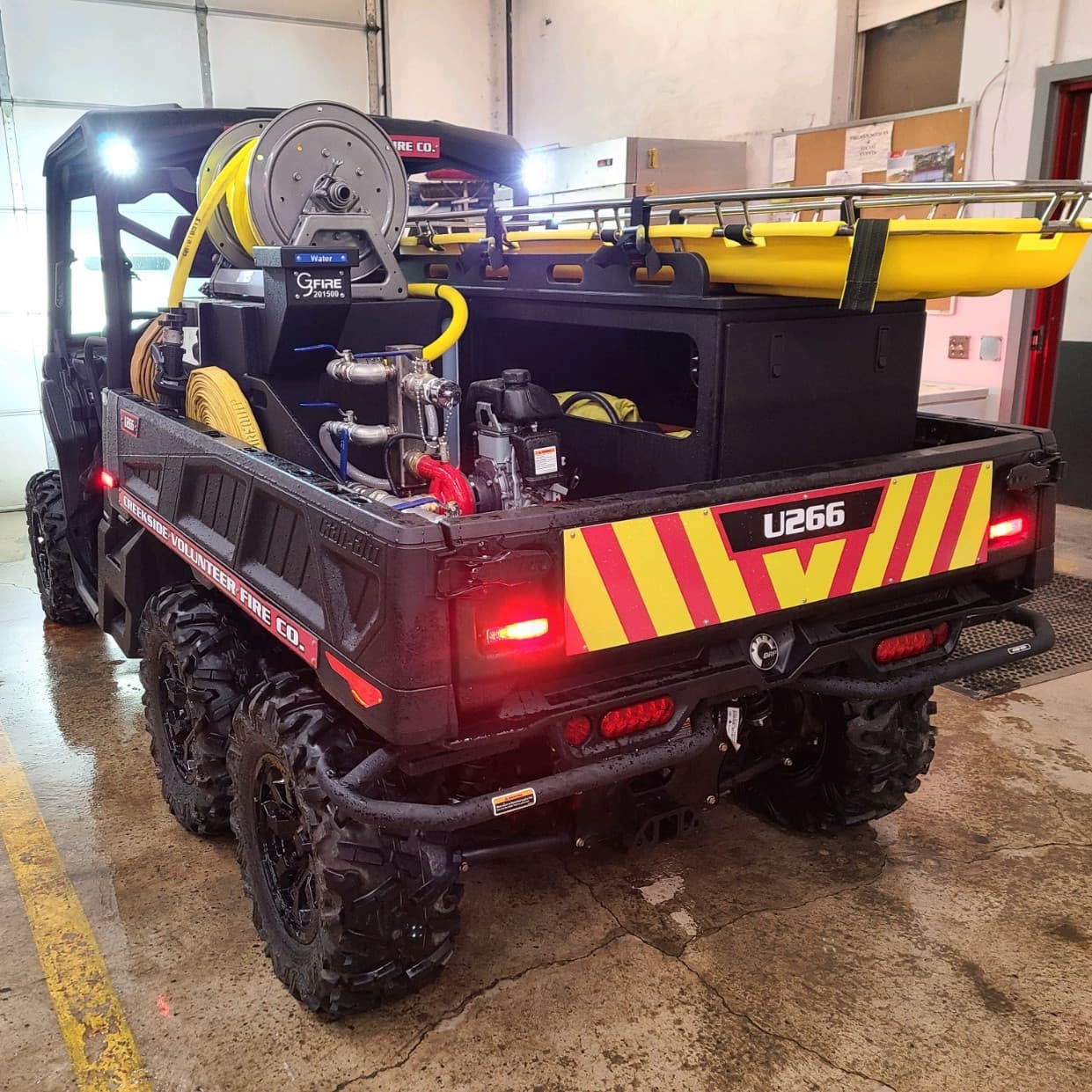Blue Mountain UTV fire and patient transport skid installed in an apparatus