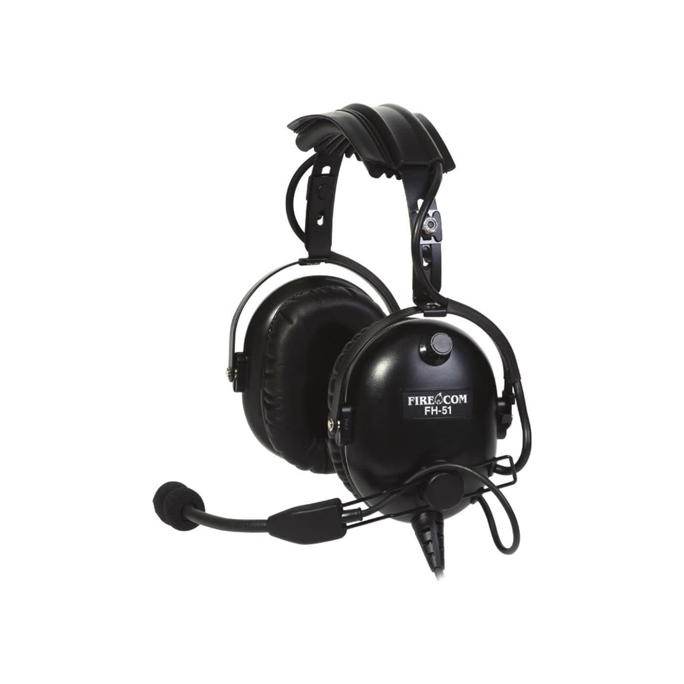 FIRECOM 50-Series wired overhead headset; the FH-54 shares this housing with listen-only radio and a toggle intercom