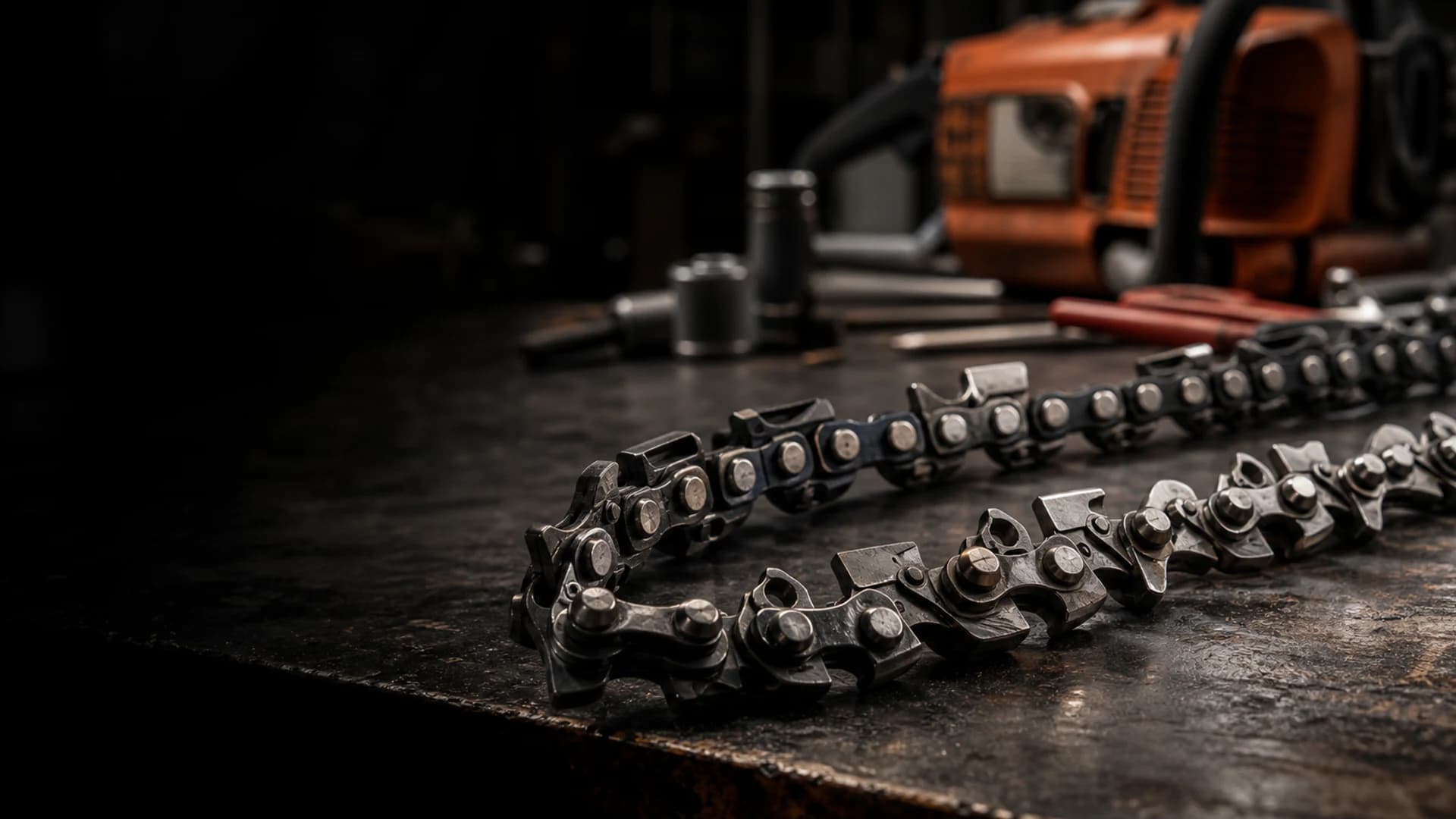 Carbide-tipped rescue-saw chain on an EFES-style service bench